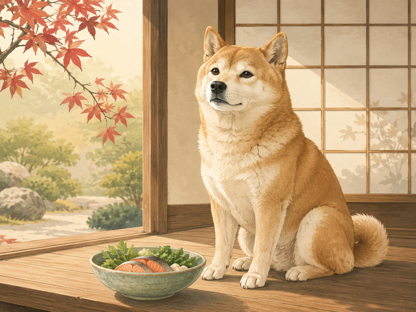 A healthy senior dog in Japan with a full, shiny coat